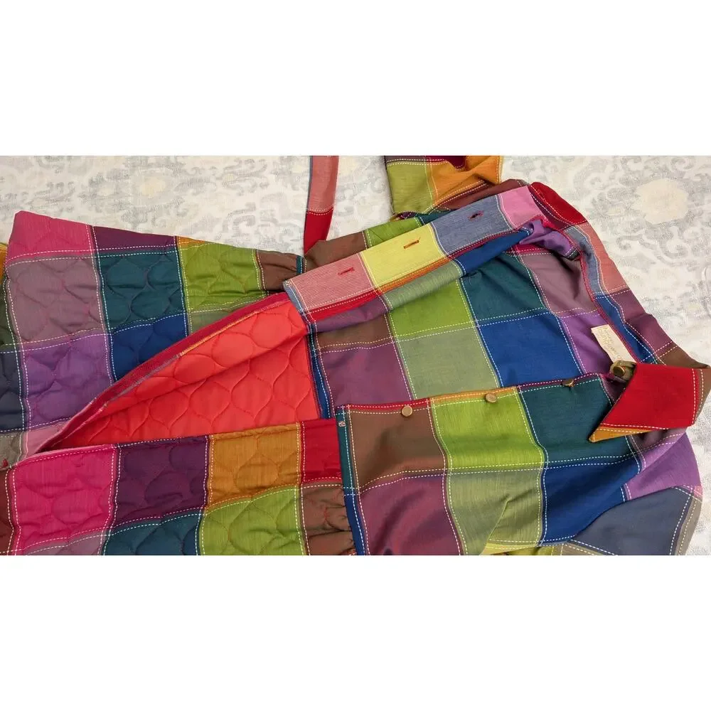 Penneys Loungewear 1970s Rainbow Patchwork Plaid Quilted House Dress Size Medium - Picture 6 of 12